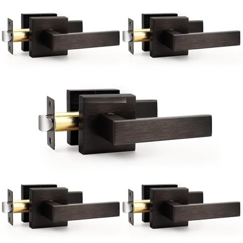 Probrico 5 Pack Hall & Closet Passage Door Levers Non-Locking Oil Rubbed Bronze Handleset Keyless Feature Modern Square Door Handles Interior Heavy Duty Hardware by Probrico - Used condition - US$57.12