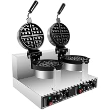 Commercial Dual Head Belgian Waffle Maker,7" Round Rotating Double Waring Breakfast Maker with Non-Stick Coating,110V 2400W Stainless Steel Waffle Baker Machine for Kitchen,Snack Bar,Dessert Shop