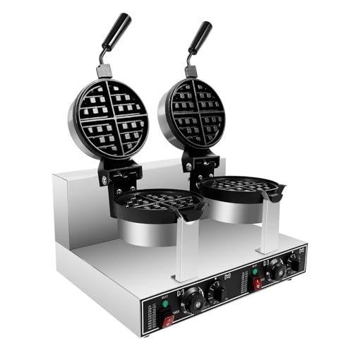 Dual Head Belgian Waffle Maker 7 Round Stainless Steel