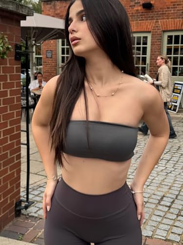Image of YEOREO Strapless Bandeau Sports Bra for Workout Seamless Tube Top Gym Padded Wireless Bra