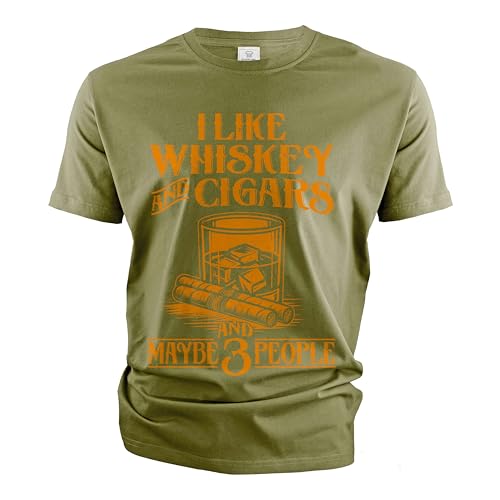 Mens Funny I Like Whiskey and Cigars T-Shirt and Maybe 3 People Grandpa dad Husband Birthday Gift (Large Military Green)