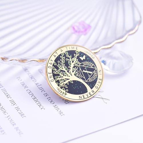 Image of LParkin 10 Year Sobriety Coin, Tree of Life Sobriety Coin, 10 Year AA Coin, Sobriety Gifts for Men and Women, 10 Year Sober Anniversary Token, Alcoholics Anonymous Medallion