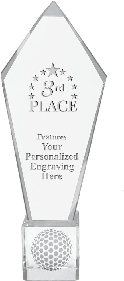 Crystal Golf Trophies, 11" 3rd Place Custom Golf Tournament Trophy, Engraving Included