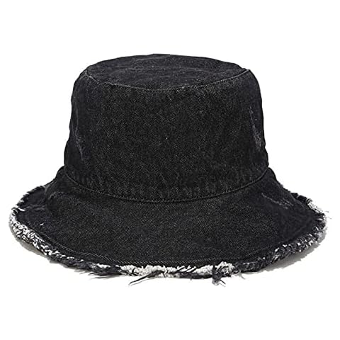 Sombrero de mezclilla vintage lavado para sombrero de cubo deshilachado unisex, Negro Cover
