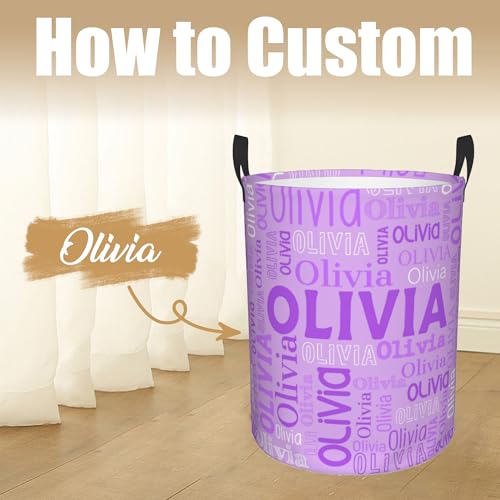 Image of Custom Name Laundry Hamper, Personalized Laundry Basket with Name for Boys Girls Kids Men Women, Customized Name Dirty Clothes Basket Gifts for Clothes Toy Bathroom Bedroom Laundry Room Dorm