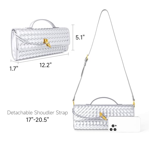 Image of Joryin Woven Purse for Women Evening Clutch Woven Leather Handbags Crossbody Bag Purse Formal Evening Bag, Vegan Leather