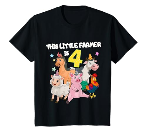 Kids Farm 4 Year Old Birthday Outfit Boy Tractor 4th Birthday T-Shirt