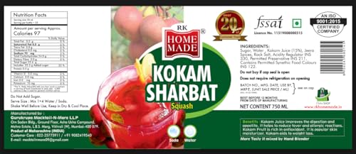Image of RK HOME MADE NATURAL SYRUP | Kokam Sharbat Syrup Crush Syrup | Gluten free | 100 % Vegan & Low fat | Easy to use | A perfect drink for house parties, picnics, & road trips to everyone's delight 750 - ML