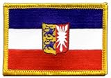 Flaggenfritze® Aufnäher Flagge Deutschland Schleswig-Holstein – 5,5 x 8,5 cm – hochwertiger Patch zum Aufbügeln oder Aufnähen – besticktes Abzeichen + gratis Sticker
