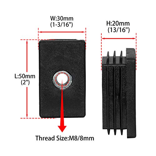 Image of Flyshop Black M8 Threaded Tube End Plastic Rectangle Blanking Caps | 30 mm x 50 mm, 4 Pcs