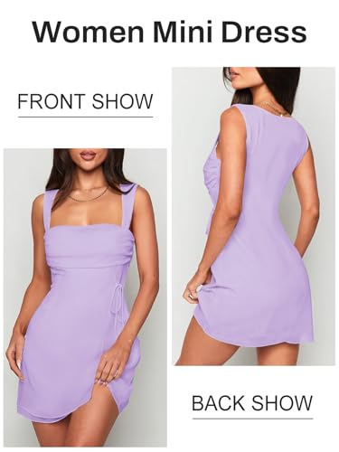 Image of Women's Sexy Ruched Mesh Midi Short Dresses for Women Square Neck Fitted Elegant Club Party Cocktail Dress