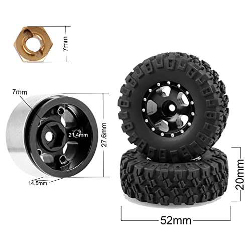 Acekeeps 4Pcs 1.0 Beadlock Wheels And Tires Upgrade All-Terrain Tyres W/7Mm Wheel Hex Hubs For 1/24 Axial Scx24 Gladiator Bronco Deadbolt Rc Crawler #TOP1