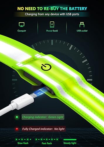 Fokia Kunbio LED Reflektierende Gürtelschärpe für Spaziergänge in der Nacht, Nachtlaufen, Sicherheitsausrüstung, hohe Sichtbarkeit, LED-Licht, Laufgürtel für Läufer, Walker, Herren, Damen (grün)