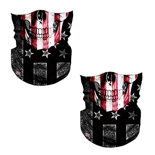 2 Pack Distressed American Flag Face Mask,Skull Face Mask Neck Gaiter,Seamless (Skull American Flag, 2)