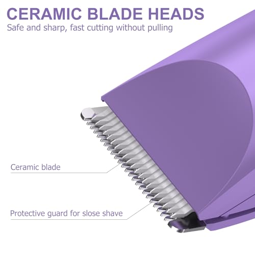 Image of OLOV Electric Body Hair Trimmer - Groin Trimmer for Men - Bikini Trimmer Women - Wet /Dry Shaver Groomer, Replaceable Ceramic Blade Heads, USB Recharge Dock, Waterproof Hygiene Razor, Bright Purple