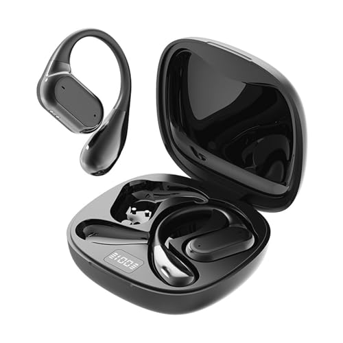 Open-Ear Headphones, Adjustable Ear Hooks, Bone Conduction Headphones, stereo noise cancellation, 40H Playtime, IPX7 Waterproof Touch Control Sports Bluetooth 5.4 Earphones for Running/Exercise, black