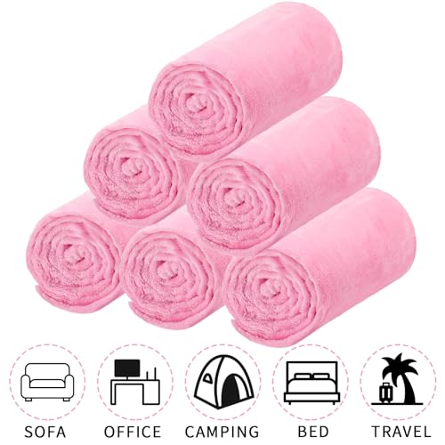 SmoothNovelty 6 Pcs Fleece Sleepover Blankets for Girls Soft Fuzzy Throw Blanket Bulk Warm Flannel for Spa Slumber Movie Night Wedding(Pink,40 x 60 Inch)