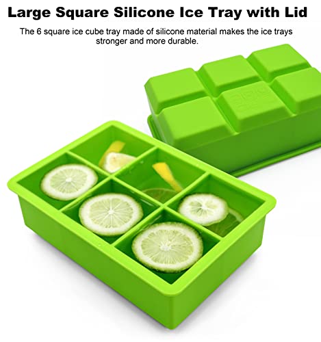 Large Square Ice Cube Trays For Freezer With Lid-6 Silicone Ice Tray Ice Cube Mold Ice Pick Ice Maker,Easy-Release Reusable Ice Cube In Ice Packs,Popsicles Molds,Ice Bucket Or Iced Coffee Cup For Bar #TOP3