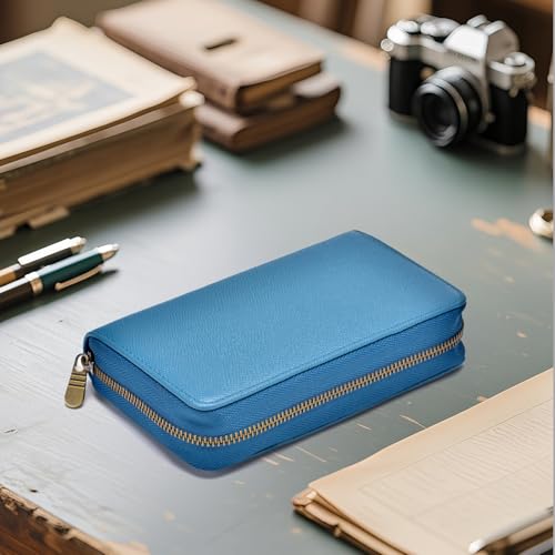 Image of Fountain Pen Leather Pen Case 10 Divided Slots, Rollerball Pen Holder Handmade Display Organizer Zippered Pouch