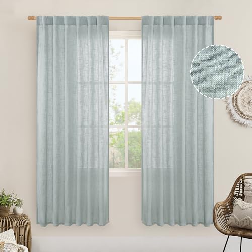 LAMIT Greyish Blue Linen Curtains for Living Room, 78 Inch Faux Linen Textured Light Filtering Drapes Back Tab and Rod Pocket Boho Panels for Farmhouse/Bedroom/Porch, 52 x 78 Inch, 2 Panels Set