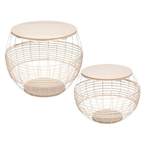 ATMOSPHERA CREATEUR D'INTERIEUR Mesas Nido Juline, Metal y ratán, Blanco
