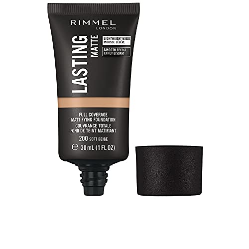 Rimmel Lasting Matte Foundation, Base de Maquillaje, Tono 200, 30 ml, Beige Suave