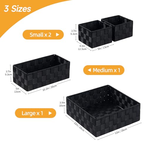 Posprica Small Black Baskets Cube Bin Container Tote,Woven Storage Baskets for Organizing Organizer Divider for Drawer, Closet, Shelf, Dresser, Set of 4 - Image 3