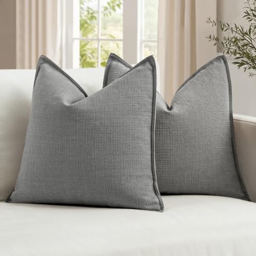 Image of MIULEE Euro Sham Pillow Covers for Bed 24x24, 2 Pack Grey Thick & Textured Decorative Throw Pillow Covers, Neutral Linen Cushion Cases, Modern Farmhouse Home Decor, No Filling
