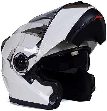 Milwaukee Helmets MPH9807DOT 'Ionized' Gloss White Advanced Motorcycle Modular Helmet for Men and Women Biker w/ Drop Down Visor - Medium