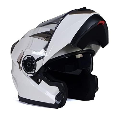 Milwaukee Helmets MPH9807DOT 'Ionized' Gloss White Advanced Motorcycle Modular Helmet for Men and Women Biker w/Drop Down Visor - Medium