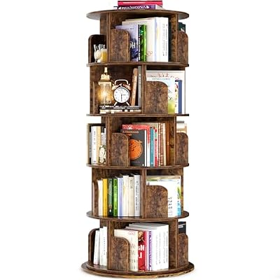 Besiost Rotating Bookshelf Tower,5 Tier Wood Spinning Bookcase,Rustic Brown