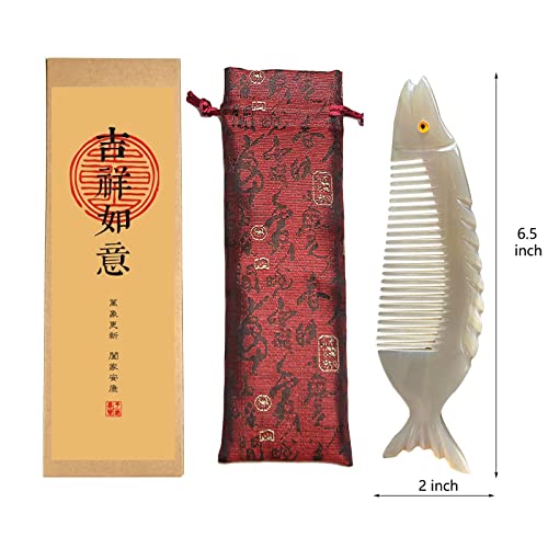 Natural Ox Horn Comb，Hand Carved Anti-Static Hair Comb,Healthy Hair Loss Comb For Hair Styling & Relaxing Head ,Gift For Women Girls (Fish) #TOP6