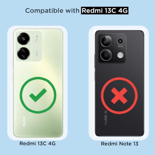 Image of Outlouders Back Cover for Redmi 13C 4G Clear Transparent PC + TPU Bumper Case with Raised Edges for Shockproof Protection (Transparent)
