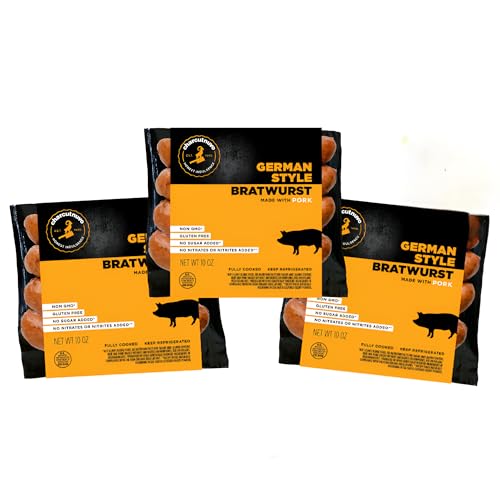 Charcutnuvo Smoked German Style Bratwurst 10oz - Authentic Bavarian Sausage - 3-Pack