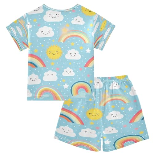 Blue Rainbow Sun Cloud Kids Pjs Set Boys Girls Summer Short-Sleeve Sleepwear Pajamas 2PCS2