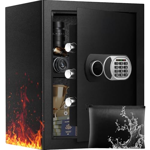 3.0 Cuft Fireproof Waterproof Home Safe, Anti-Theft Safety Box with Digital Keypad, Smart Alert System, LED Interior Light, Fireproof Bag and Spare Keys, Secure Storage for Cash Documents Valuables by ToruKeep - Used condition - US$135.99