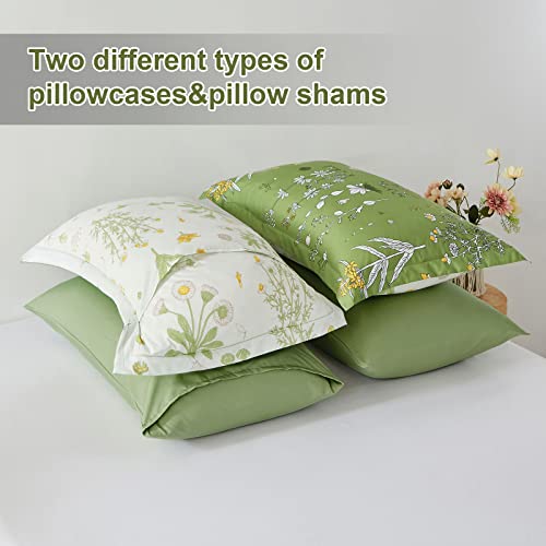 Sage Green Comforter Set Queen,7 Pieces Green Floral Bed In A Bag Comforter,Botanical Flower Bedding Set Soft Microfiber Queen(1 Comforter,2 Pillowcases,2 Pillow Shams,1 Flat Sheet,1 Fitted Sheet) #TOP4