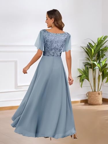 Flutter Sleeve Mother of The Bride Dress for Women Tiered Ruflfes Formal Gowns Chiffon Wedding Guest Dresses3