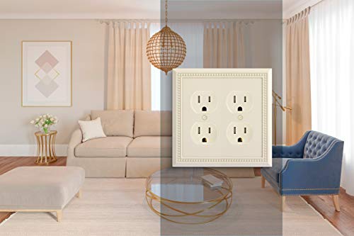 Image of Henne Bery Sunken Pearls Heavy Duty Decorative Wall Plate Switch Plate Outlet Cover, Durable Solid Zinc Alloy (Double Duplex, Light Almond)