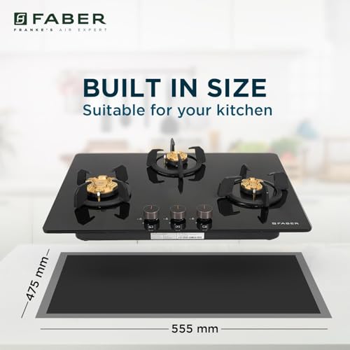 Image of Faber 3 Burner 70cm Hobtop|Auto-Ignition|Metal Knobs|Cast Iron Pan Support |Hob /Cooktop Hybrid| Black Glass Finish|5Yr Warranty on Glass,Valve & 2Yr on Burner by Faber|HOB PRIME HT703 CRS BR CI AI IN