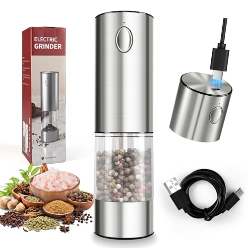 CRUCIBLY Rechargeable Electric Salt and Pepper Grinder Set, 95ml Large Capacity, Adjustable...
