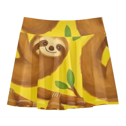 Joisal Cute Sloths Tree Branches Yellow Tennis Skirts Toddler Dance Athletic Shorts for Girls Skorts Flowy Skort 4t