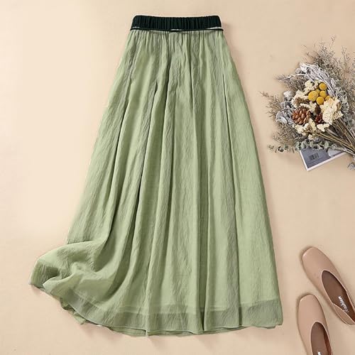 Summer Cotton Linen Skirts for Women Trendy A-Line Flowy Long Skirts Lace-Up Elastic Waist Beach Vacation Skirts2