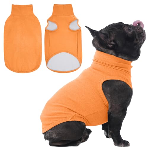 IECOii Dog Fleece Vest Sweater - Stretch Warm Pullover with Turtleneck,Orange,Large, Easy On/Off Winter Dog Sweater for Medium Large Dogs Girl Boy, Winter Fall Jumpsuit with High Neck Large