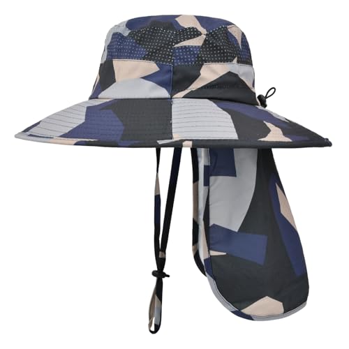 Image of Sun Hats for Men Women Fishing Hat UPF 50+ Breathable Wide Brim Bucket Hats Summer UV Protection Safari Hat with Neck Flap