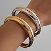 Impurain Gold Bangle Bracelets for Women Silver Plated Wide Wire Chunky Cuff Bracelets Trendy Hinged Cuff Open Wide Chunky Silver Bracelet Irregular Minimalist Bangle Jewelry (Gold+Silver-2) #1