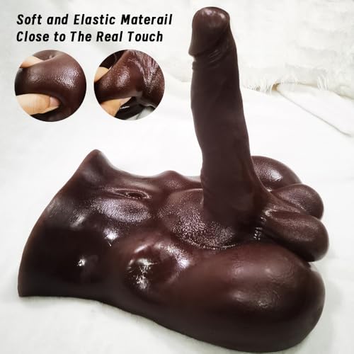 Image of Heuceo Black Anal Dildo Torso Male Sex Doll for Women and Gay Masturbation Whit TPE Flexible 7.87 inch Penis, Female Masturbator Torso for Sex Orgasm Pleasure, Unisex Woman Adult Sex Toy for Solo Couples