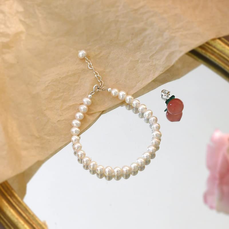 Bracciale in Argento Sterling 925 con Perle d'Acqua Dolce Naturali E Onice per Le Donne