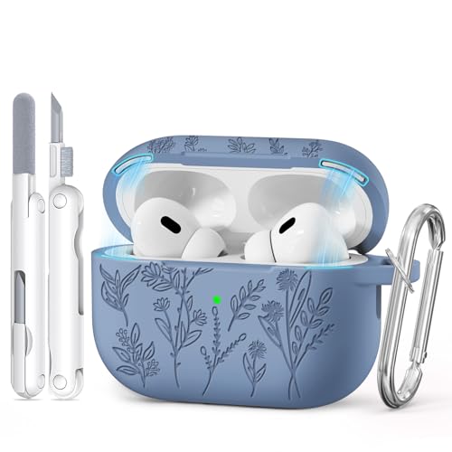 Image of for AirPods Pro 2 Case with Magnetic Lid, Ekoonpft Flower Engraved Silicone Case for Apple AirPods Pro 2nd /1st Generation (2023 /2022 /2019) Cover with Cleaning Kit & Keychain
