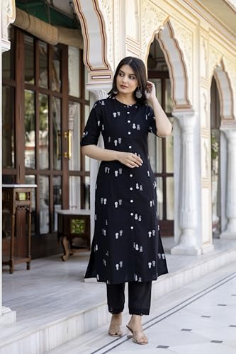 Image of Pistaa's Women Printed Mandarin A-Line Cotton Kurta With Palazzos